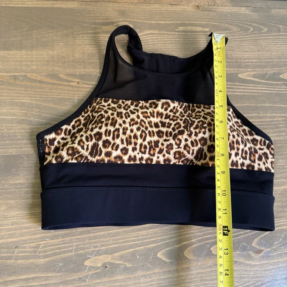 Zyia Womens Small Leopard Print‎ Mesh Trim All Star Sports Bra Athletic Gym